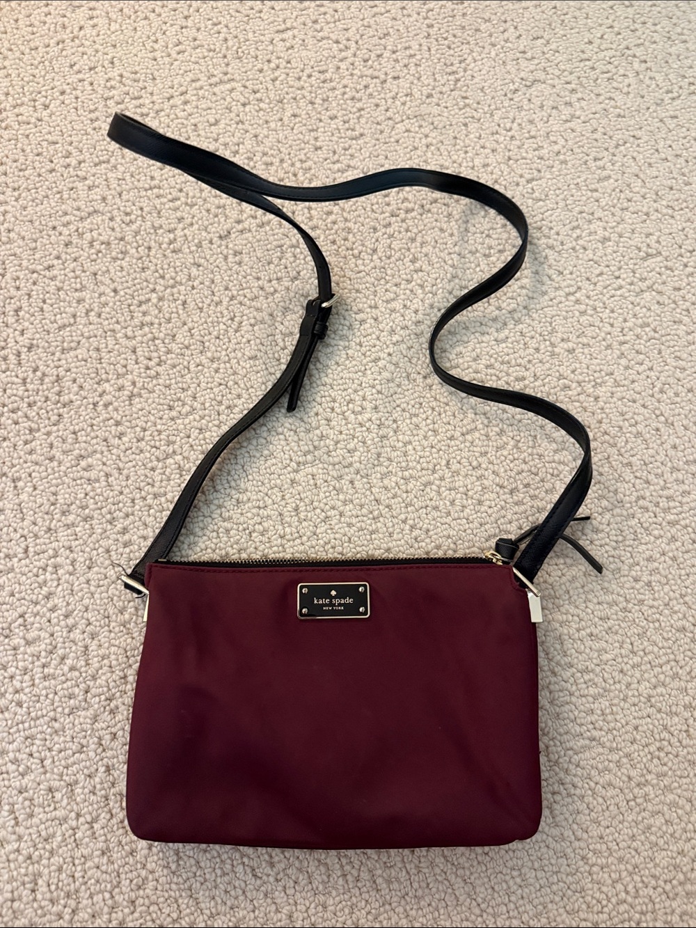 Kate Spade Burgundy Crossbody with Black Strap